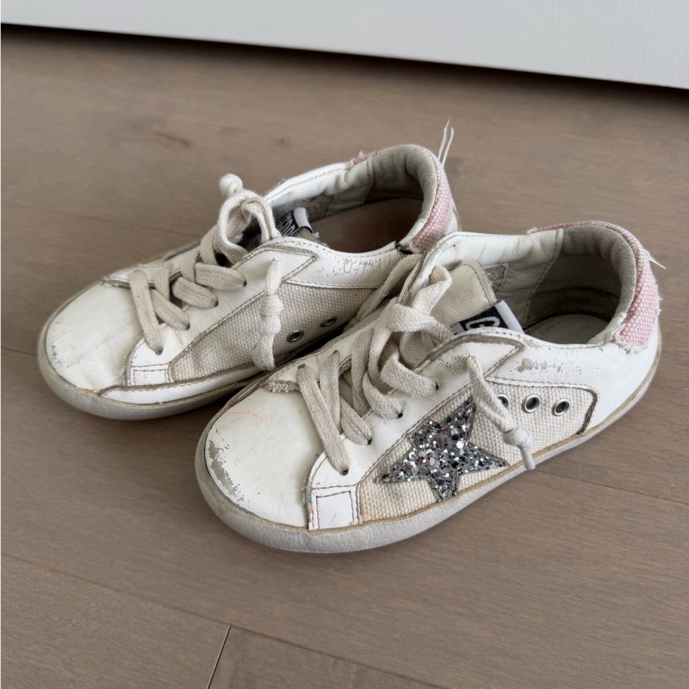 Stylish White and Pink Kids Shoes with Glitter Star